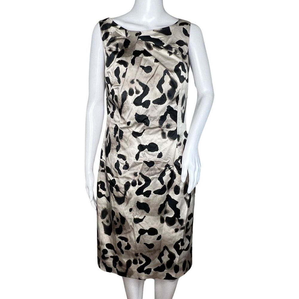 Ann Taylor Dress Women 6 Silver Black Large Leopard Print Sheath Party Cocktails